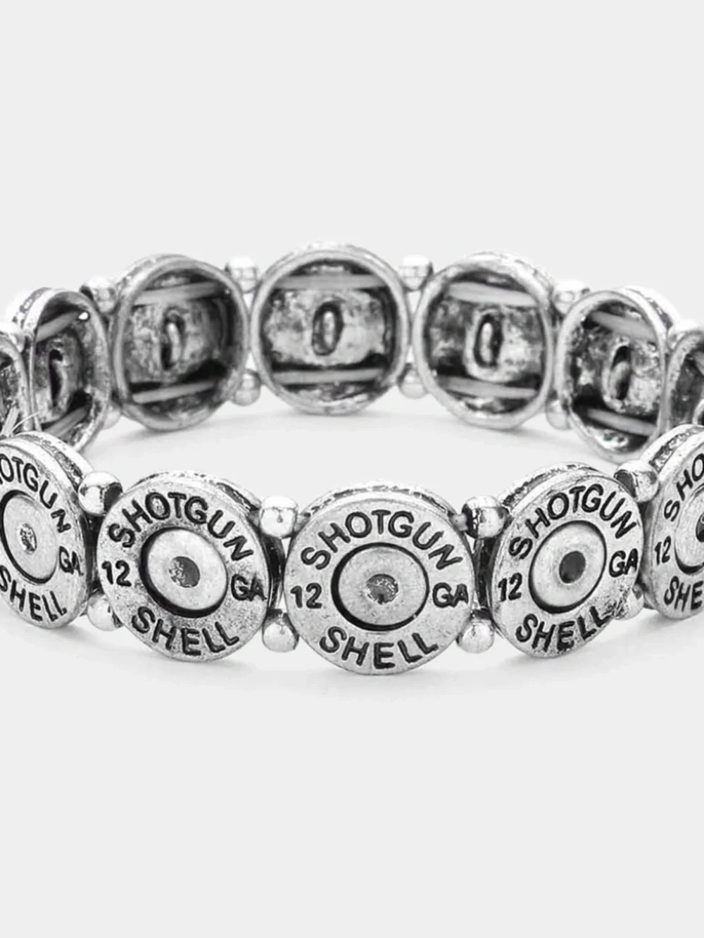 Silver Plated Quality Stretch Metal Shotgun Shell Bullet Bracelet